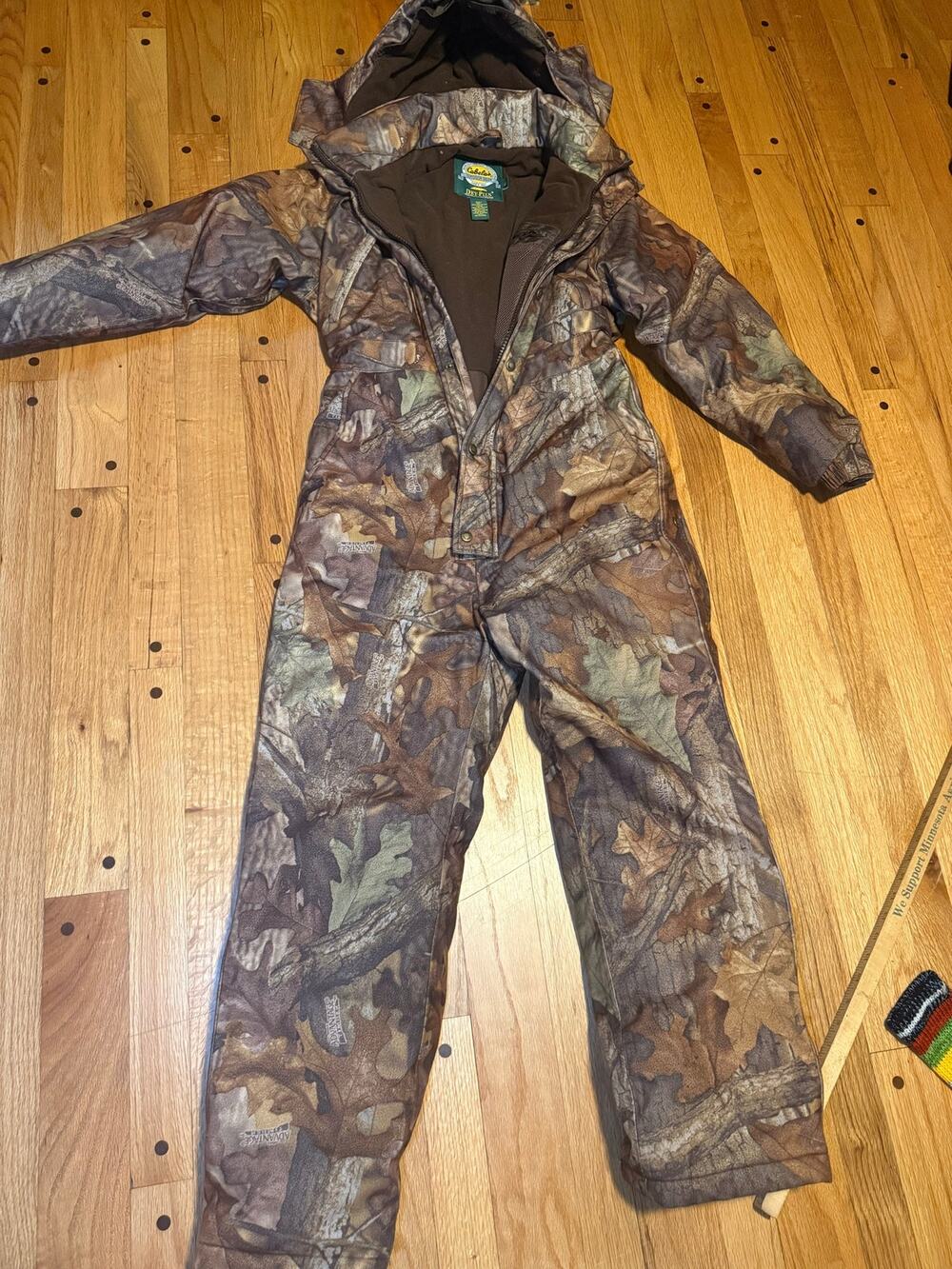 Cabelas Dry Plus Camo Coveralls Youth L Insulated Hooded Advantage Timber